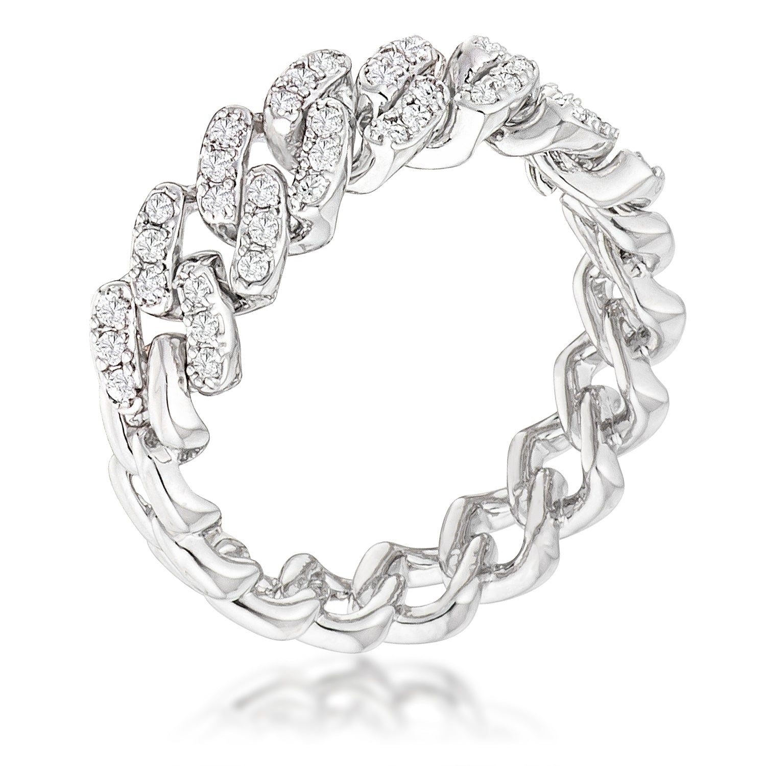 Rhodium Plated Clear CZ Round Cut Flexible Chain Ring, <b>Size 5</b> - LinkagejewelrydesignLinkagejewelrydesign