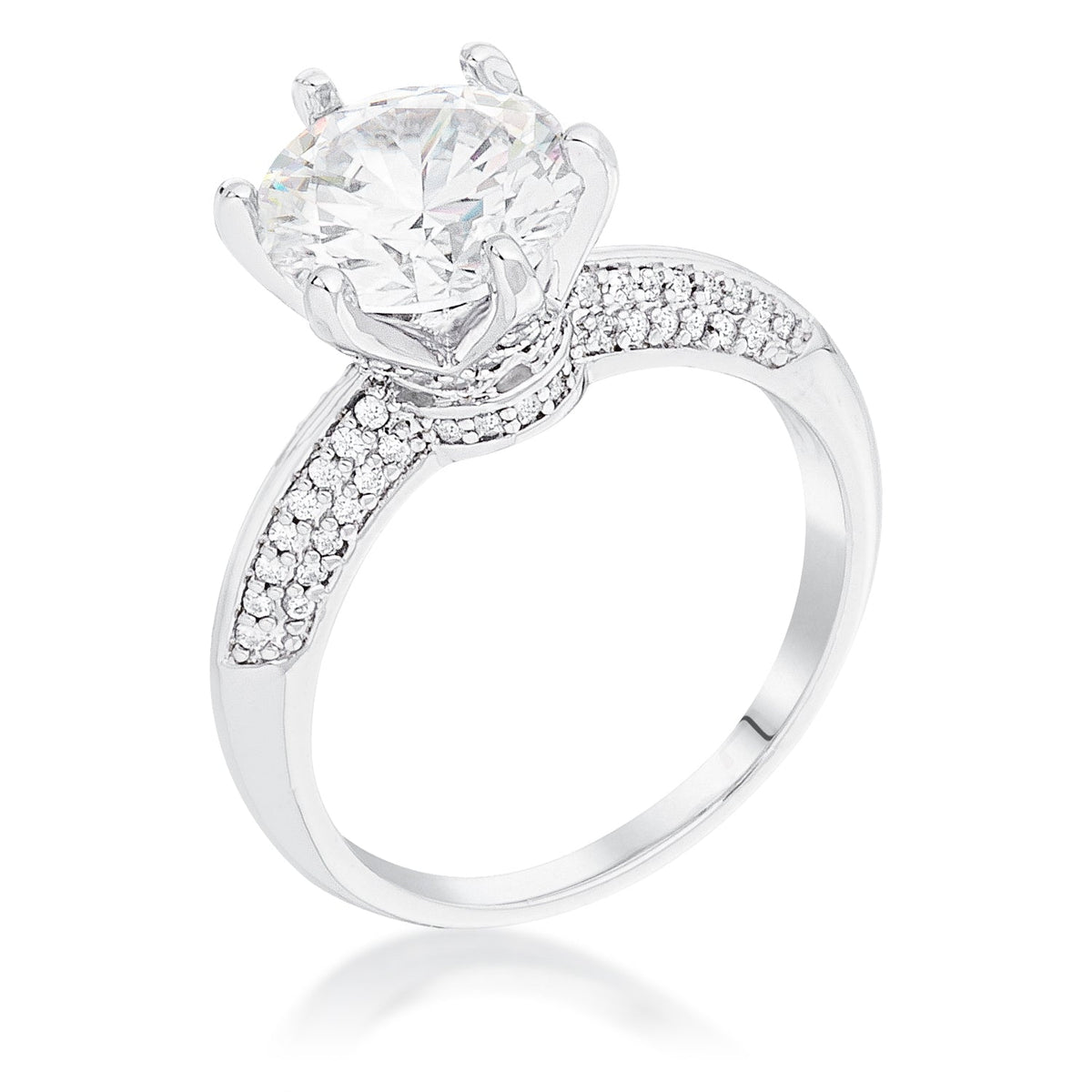 Rhodium Plated Clear CZ Round Solitaire Quad Micropave Ring, &lt;b&gt;Size 5&lt;/b&gt; - LinkagejewelrydesignLinkagejewelrydesign