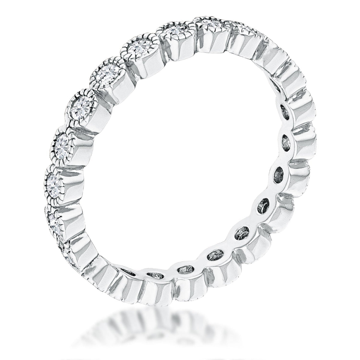 Rhodium Plated Dotted Clear CZ Round Bezel Eternity Ring, &lt;b&gt;Size 5&lt;/b&gt; - LinkagejewelrydesignLinkagejewelrydesign