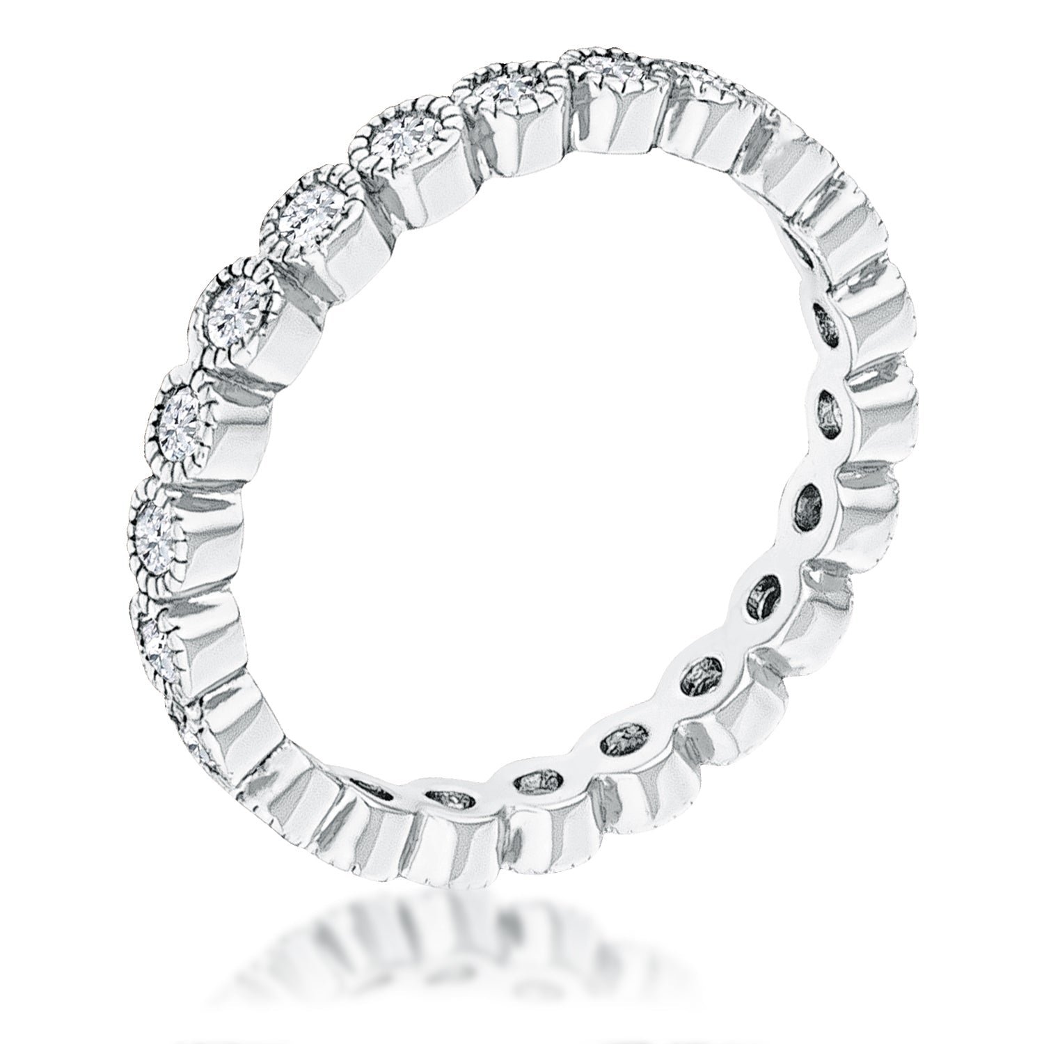 Rhodium Plated Dotted Clear CZ Round Bezel Eternity Ring, <b>Size 5</b> - LinkagejewelrydesignLinkagejewelrydesign