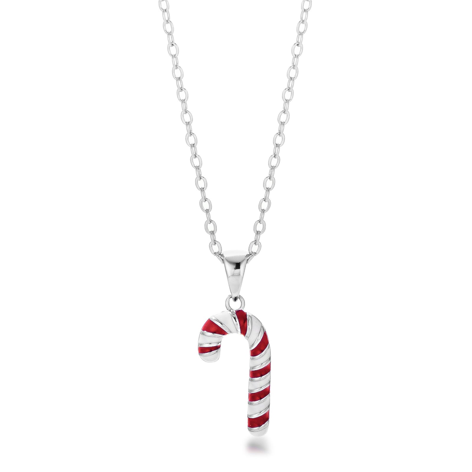 Rhodium Plated Enamel Candy Cane Necklace - LinkagejewelrydesignLinkagejewelrydesign