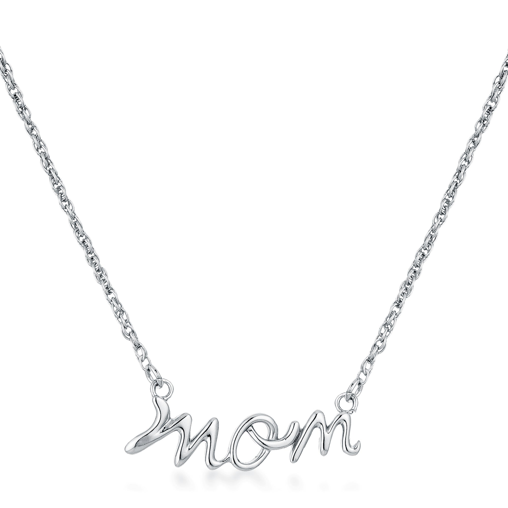 Rhodium Plated Mom Script Necklace - LinkagejewelrydesignLinkagejewelrydesign