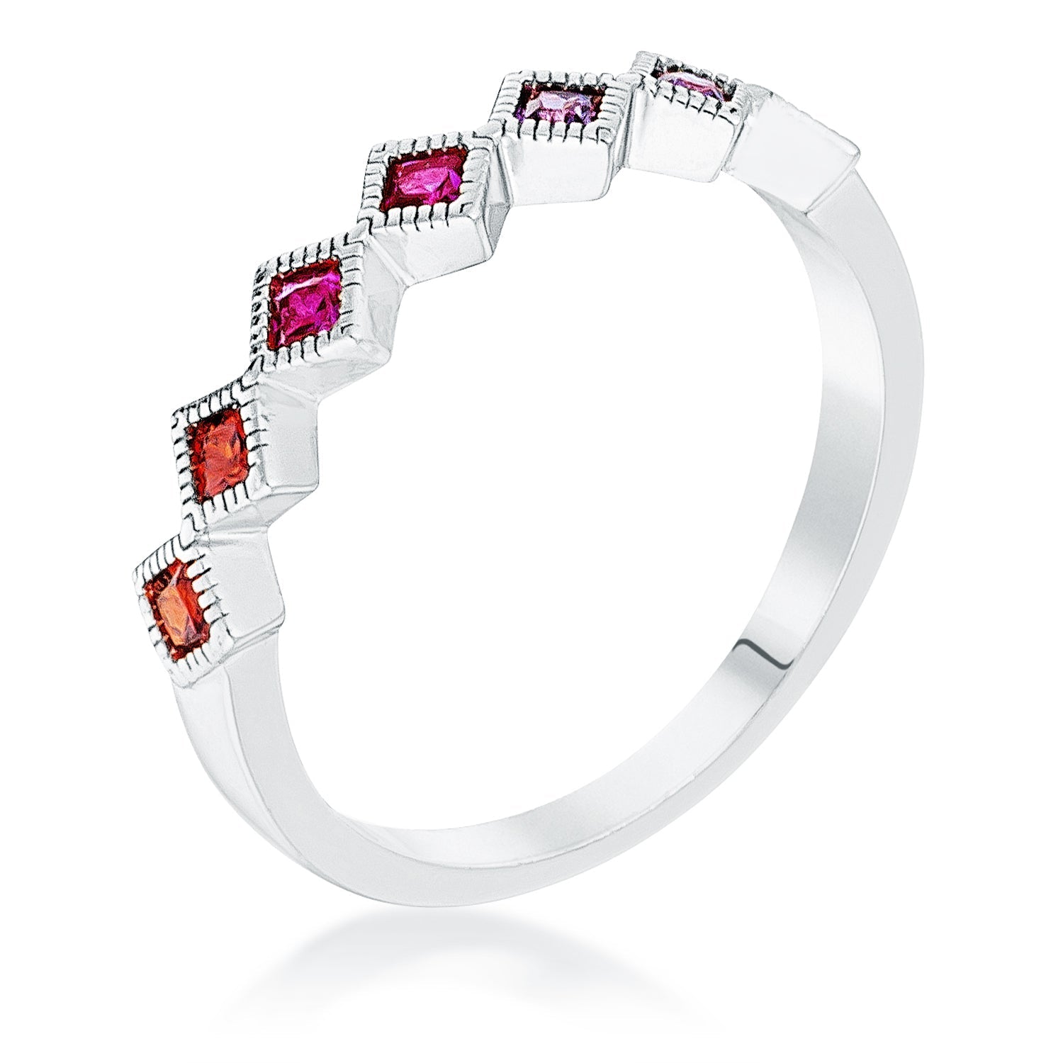 Rhodium Plated Multi-Color Septem Princess Cut Half Eternity Band, <b>Size 5</b> - LinkagejewelrydesignLinkagejewelrydesign