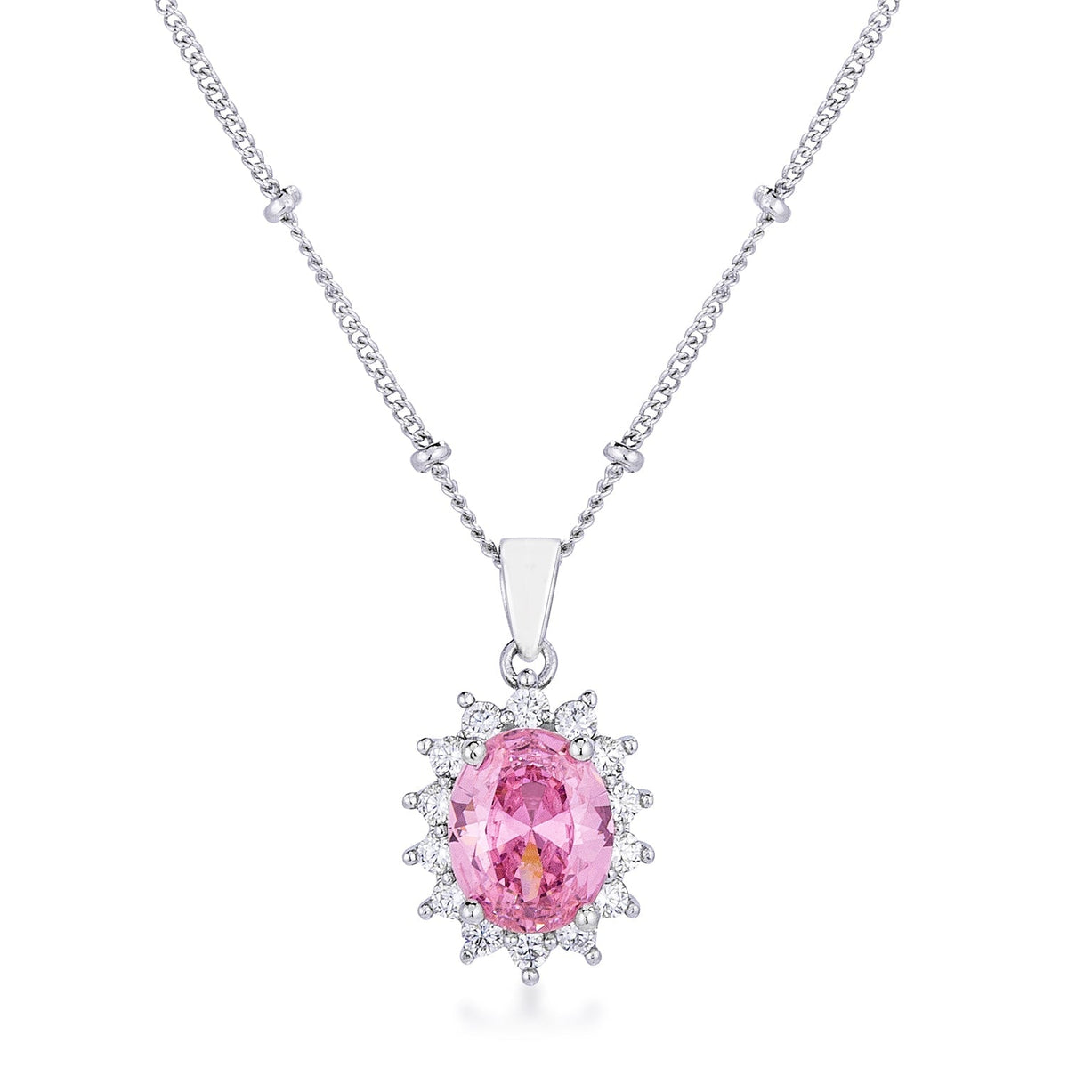 Rhodium Plated Pink Petite Royal Oval Pendant - LinkagejewelrydesignLinkagejewelrydesign