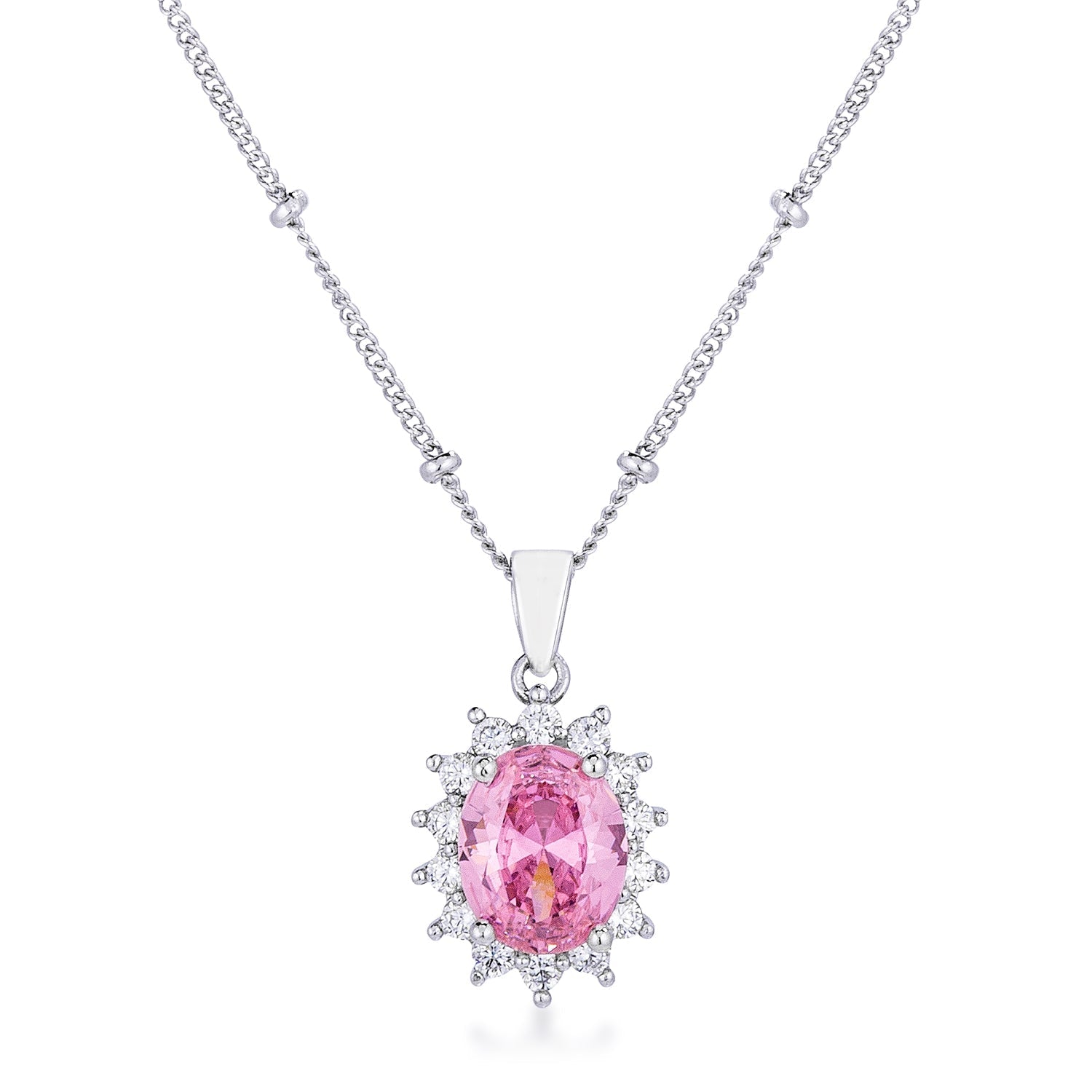 Rhodium Plated Pink Petite Royal Oval Pendant - LinkagejewelrydesignLinkagejewelrydesign