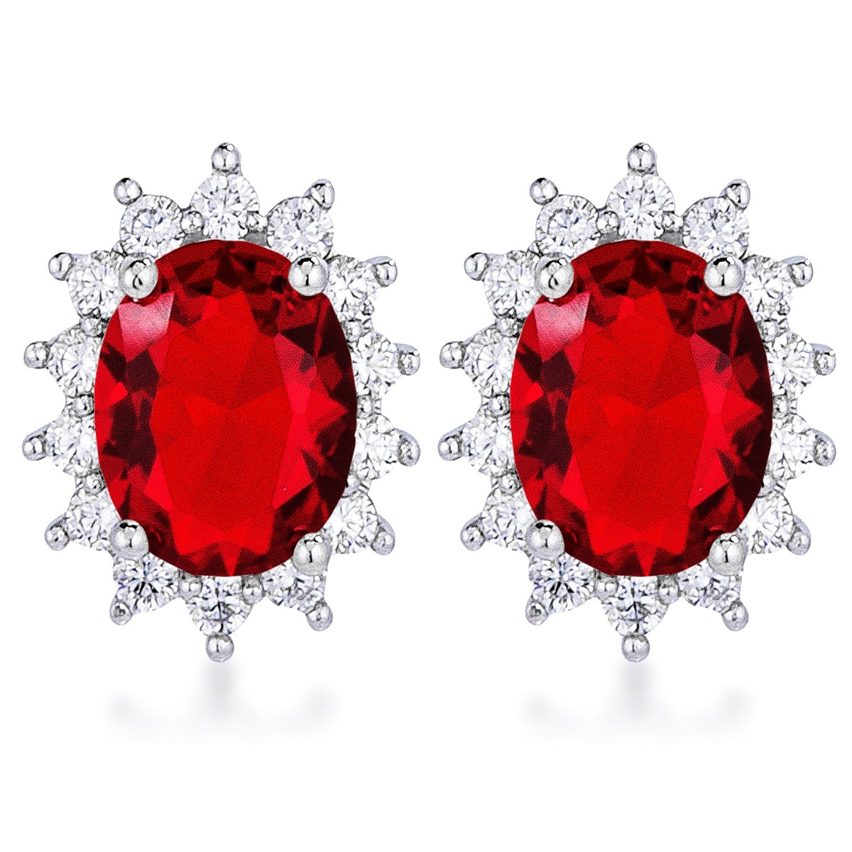 Rhodium Plated Ruby Red Petite Royal Oval Earrings - LinkagejewelrydesignLinkagejewelrydesign