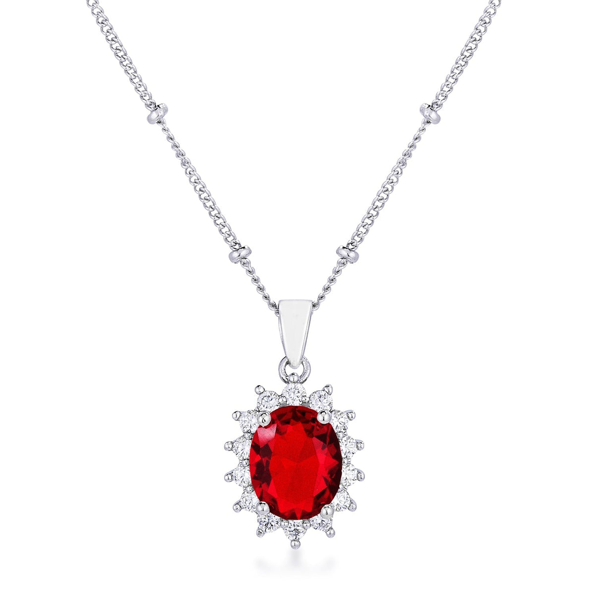 Rhodium Plated Ruby Red Petite Royal Oval Pendant - LinkagejewelrydesignLinkagejewelrydesign