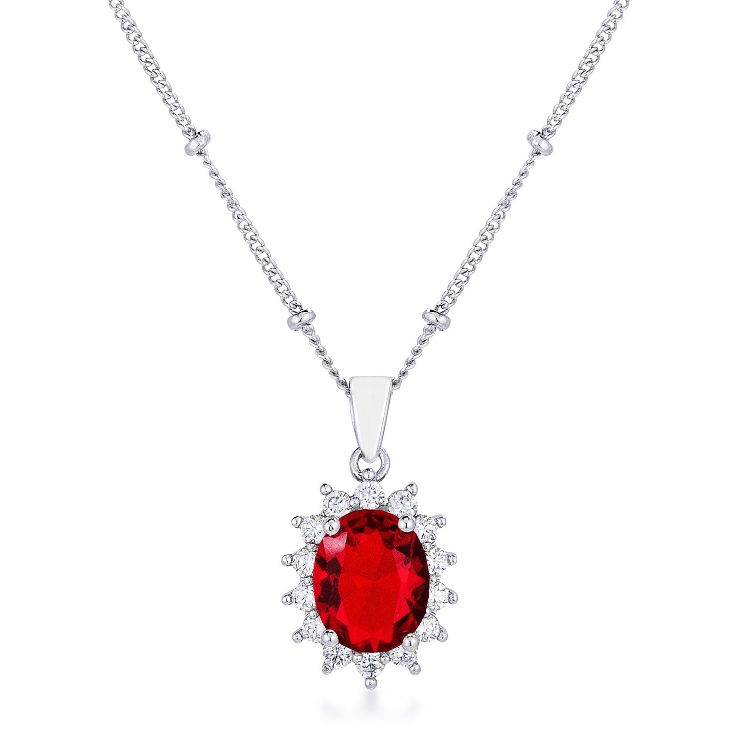 Rhodium Plated Ruby Red Petite Royal Oval Pendant - LinkagejewelrydesignLinkagejewelrydesign