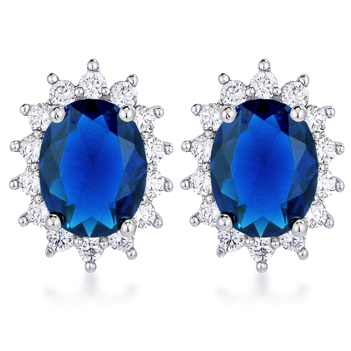 Rhodium Plated Sapphire Blue Petite Royal Oval Earrings - LinkagejewelrydesignLinkagejewelrydesign