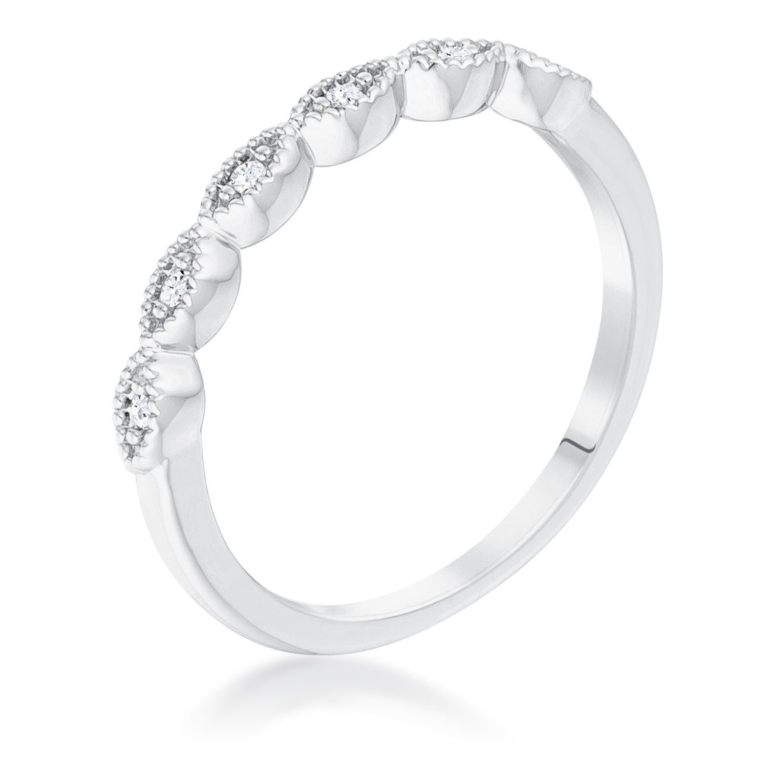 Rhodium Plated Sextus Marquise Delicate Stackable Ring, <b>Size 5</b> - LinkagejewelrydesignLinkagejewelrydesign