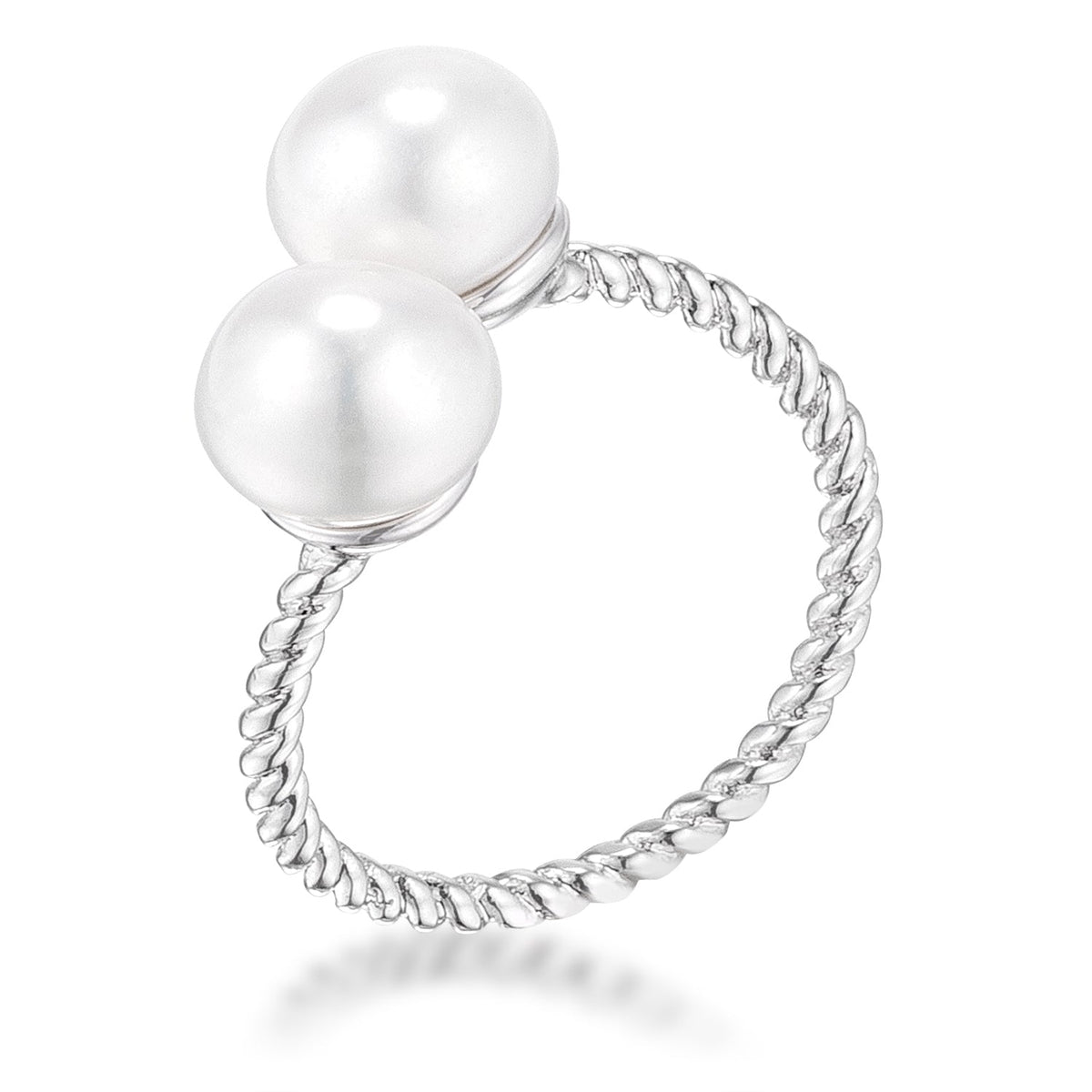 Rhodium Plated Twisted Rope Freshwater Pearl Wrap ring, &lt;b&gt;Size 5&lt;/b&gt; - LinkagejewelrydesignLinkagejewelrydesign