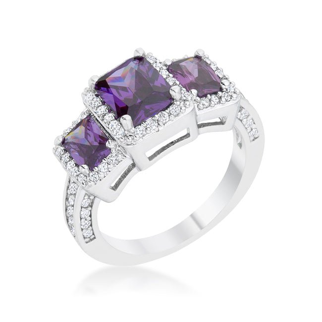 Rita 2.3ct Amethyst CZ Rhodium Classic Trio Ring, &lt;b&gt;Size 5&lt;/b&gt; - LinkagejewelrydesignLinkagejewelrydesign