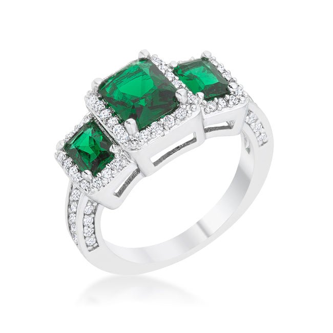 Rita 2.3ct Emerald CZ Rhodium Classic Trio Ring, &lt;b&gt;Size 5&lt;/b&gt; - LinkagejewelrydesignLinkagejewelrydesign