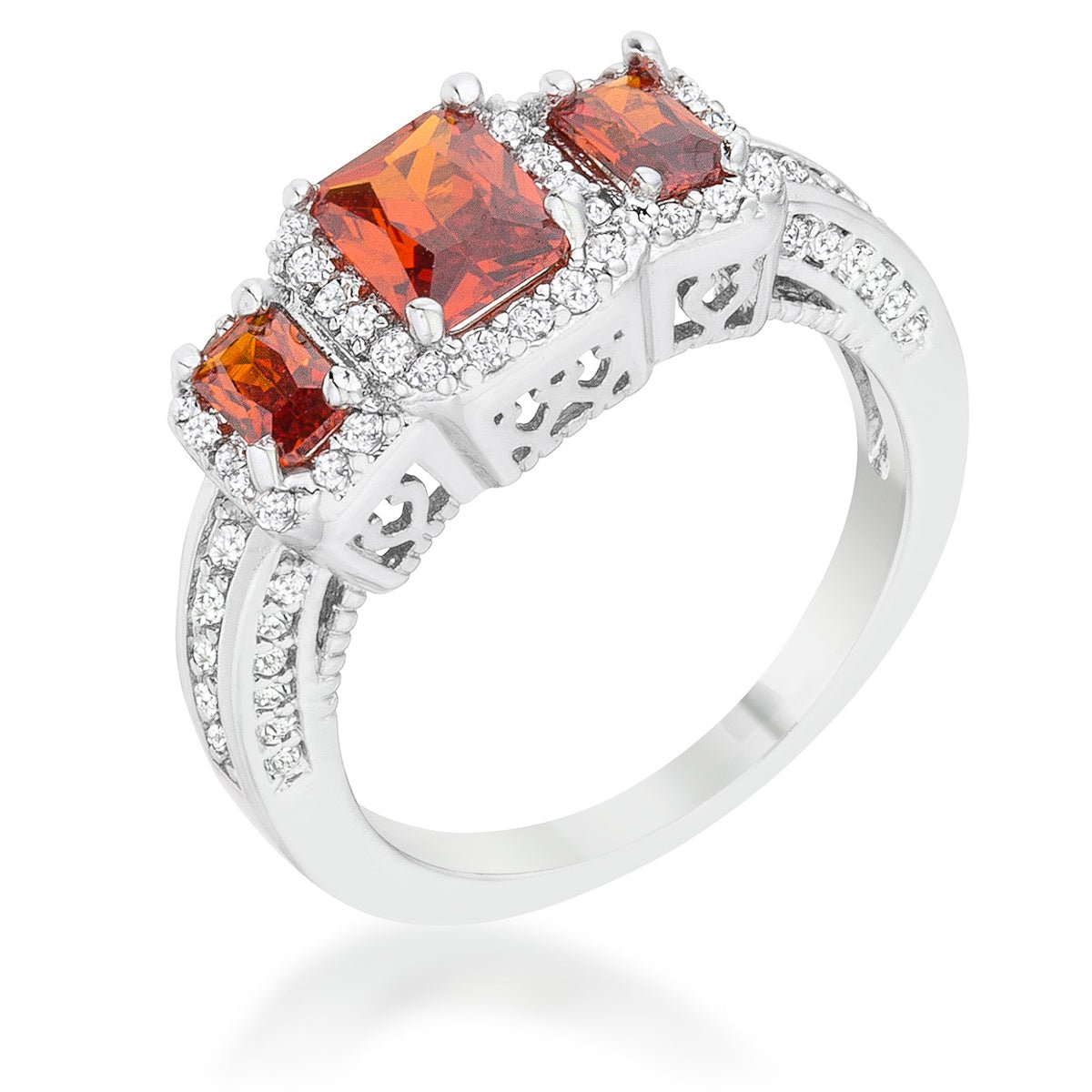 Rita 2.3ct Garnet CZ Rhodium Classic Trio Ring, &lt;b&gt;Size 5&lt;/b&gt; - LinkagejewelrydesignLinkagejewelrydesign