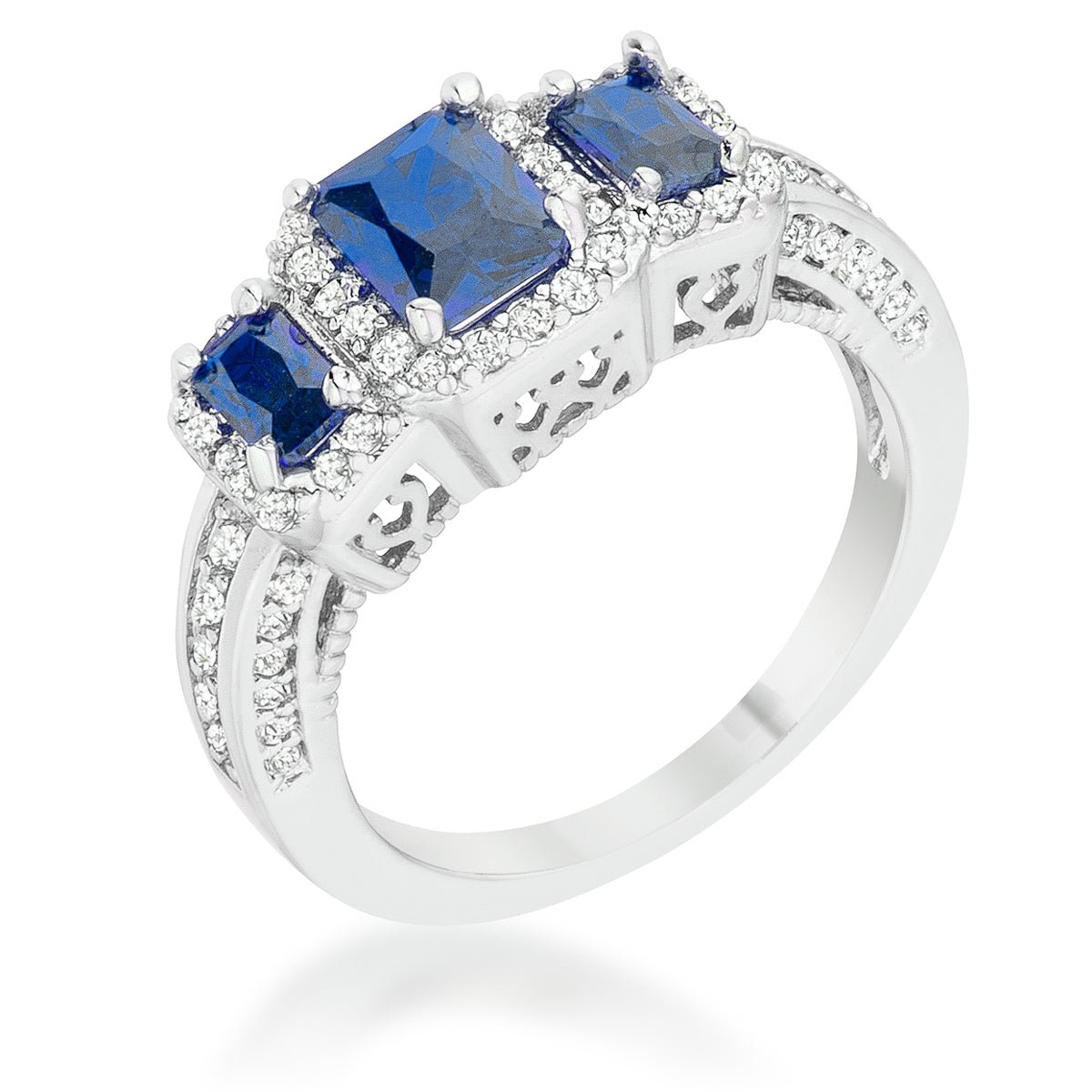 Rita 2.3ct Sapphire CZ Rhodium Classic Trio Ring, &lt;b&gt;Size 5&lt;/b&gt; - LinkagejewelrydesignLinkagejewelrydesign