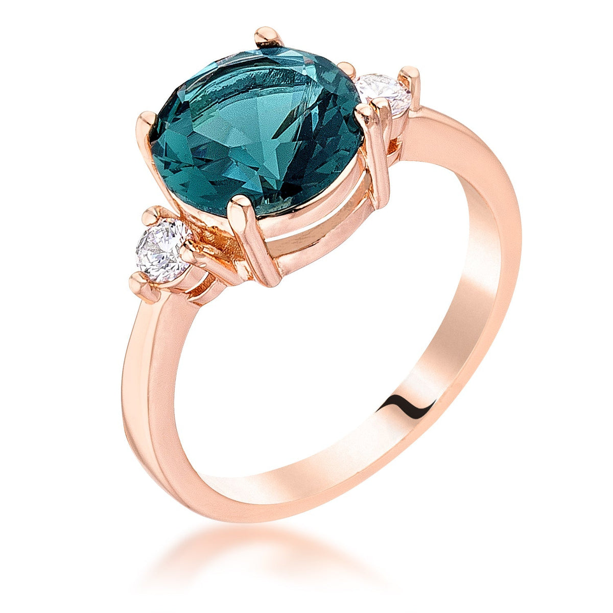 Rose Gold Plated Blue Green Three Stone Engagement Ring, &lt;b&gt;Size 5&lt;/b&gt; - LinkagejewelrydesignLinkagejewelrydesign