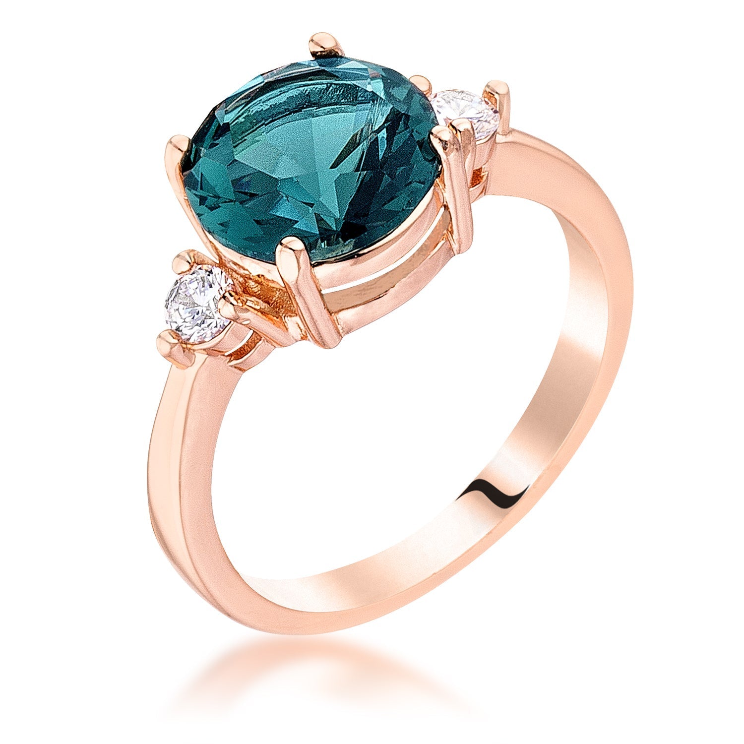 Rose Gold Plated Blue Green Three Stone Engagement Ring, <b>Size 5</b> - LinkagejewelrydesignLinkagejewelrydesign
