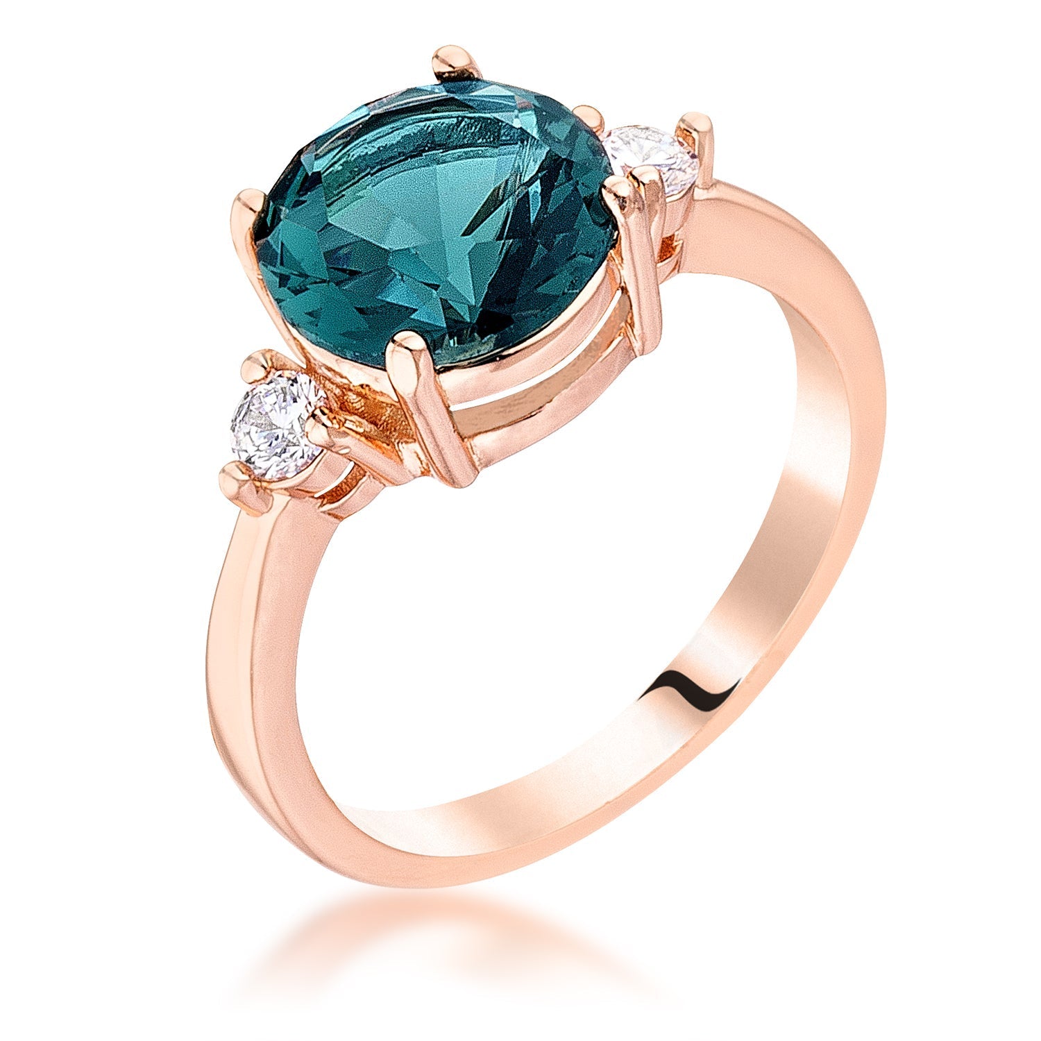 Rose Gold Plated Blue Green Three Stone Engagement Ring, <b>Size 5</b> - LinkagejewelrydesignLinkagejewelrydesign