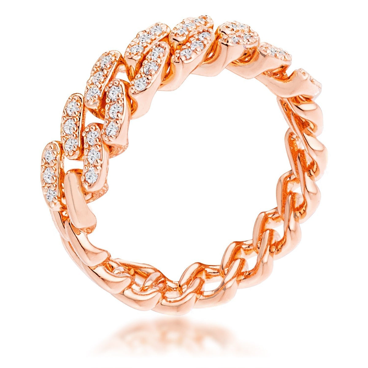 Rose Gold Plated Clear CZ Round Cut Flexible Chain Ring, &lt;b&gt;Size 5&lt;/b&gt; - LinkagejewelrydesignLinkagejewelrydesign