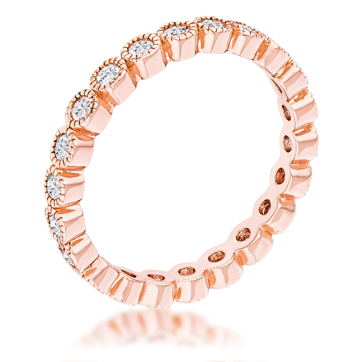 Rose Gold Plated Dotted Clear CZ Round Bezel Eternity Ring, &lt;b&gt;Size 5&lt;/b&gt; - LinkagejewelrydesignLinkagejewelrydesign