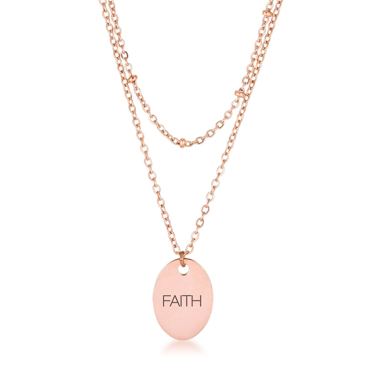 Rose Gold Plated Double Chain FAITH Necklace - LinkagejewelrydesignLinkagejewelrydesign