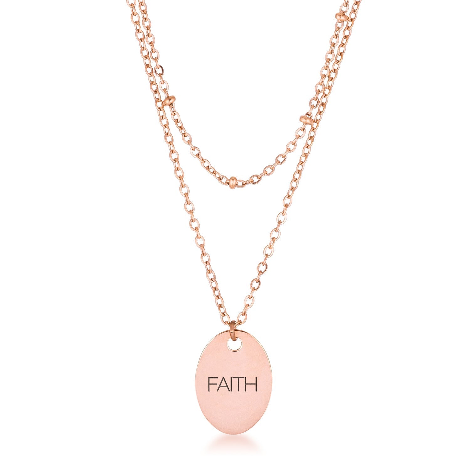 Rose Gold Plated Double Chain FAITH Necklace - LinkagejewelrydesignLinkagejewelrydesign