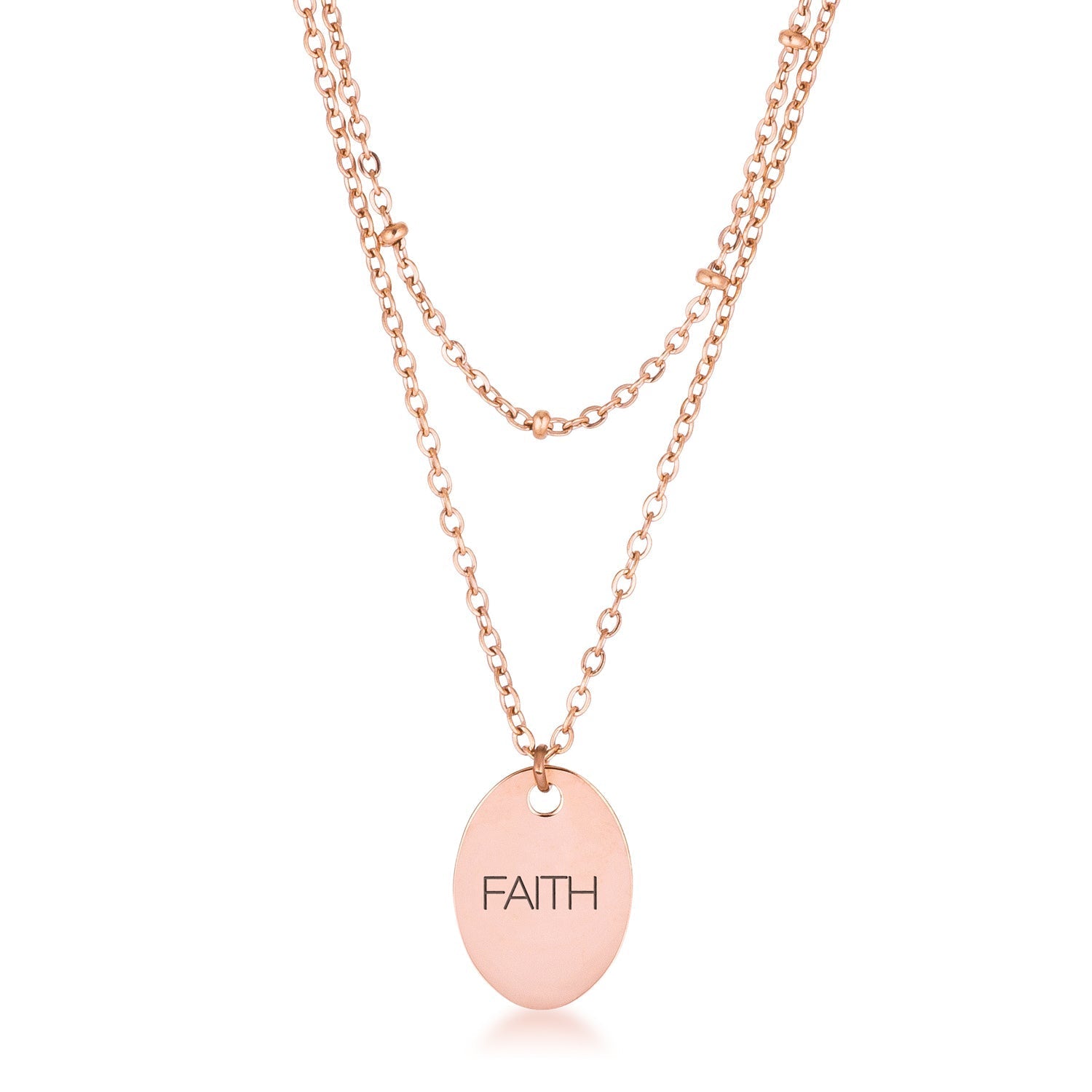 Rose Gold Plated Double Chain FAITH Necklace - LinkagejewelrydesignLinkagejewelrydesign