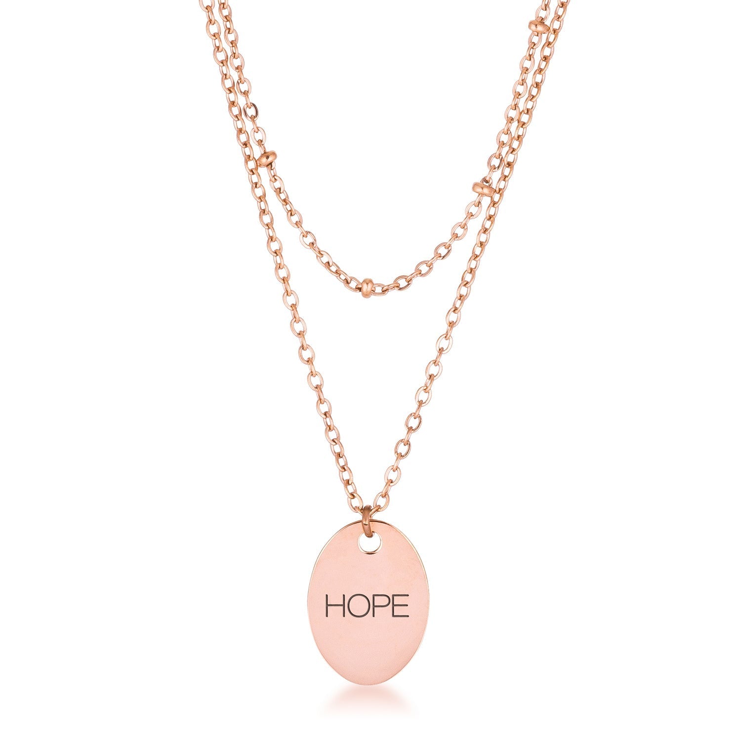 Rose Gold Plated Double Chain HOPE Necklace - LinkagejewelrydesignLinkagejewelrydesign