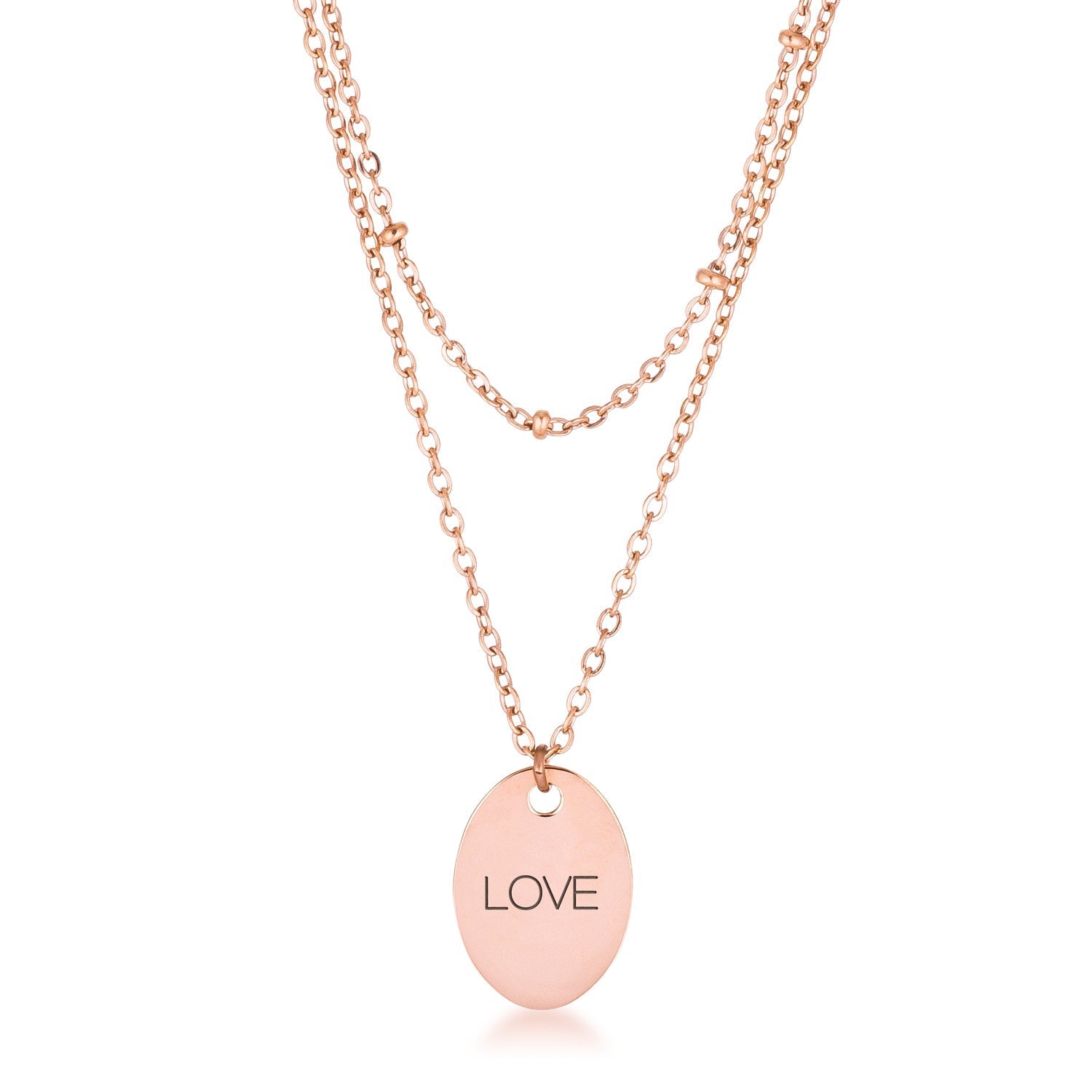 Rose Gold Plated Double Chain LOVE Necklace - LinkagejewelrydesignLinkagejewelrydesign