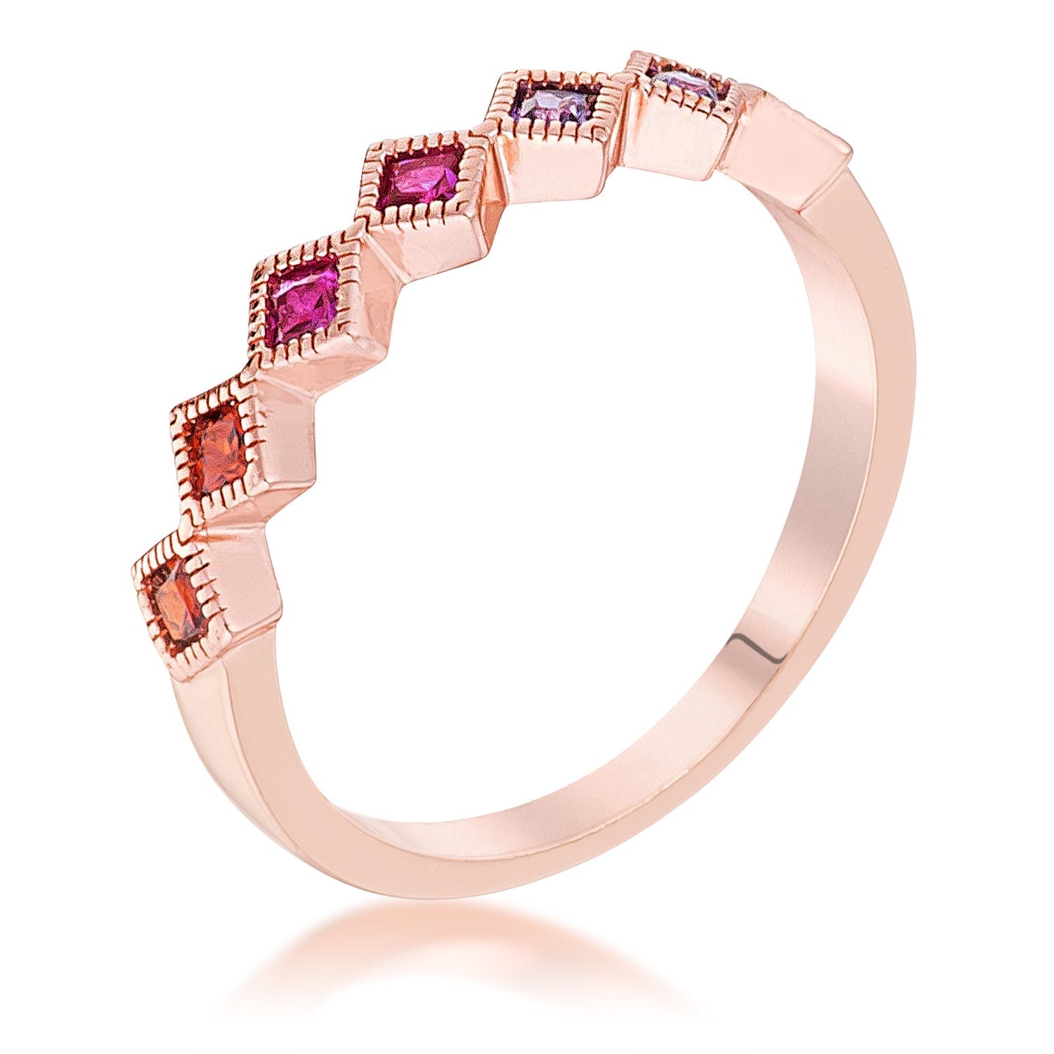 Rose Gold Plated Multi-Color Septem Princess Cut Half Eternity Band, <b>Size 5</b> - LinkagejewelrydesignLinkagejewelrydesign