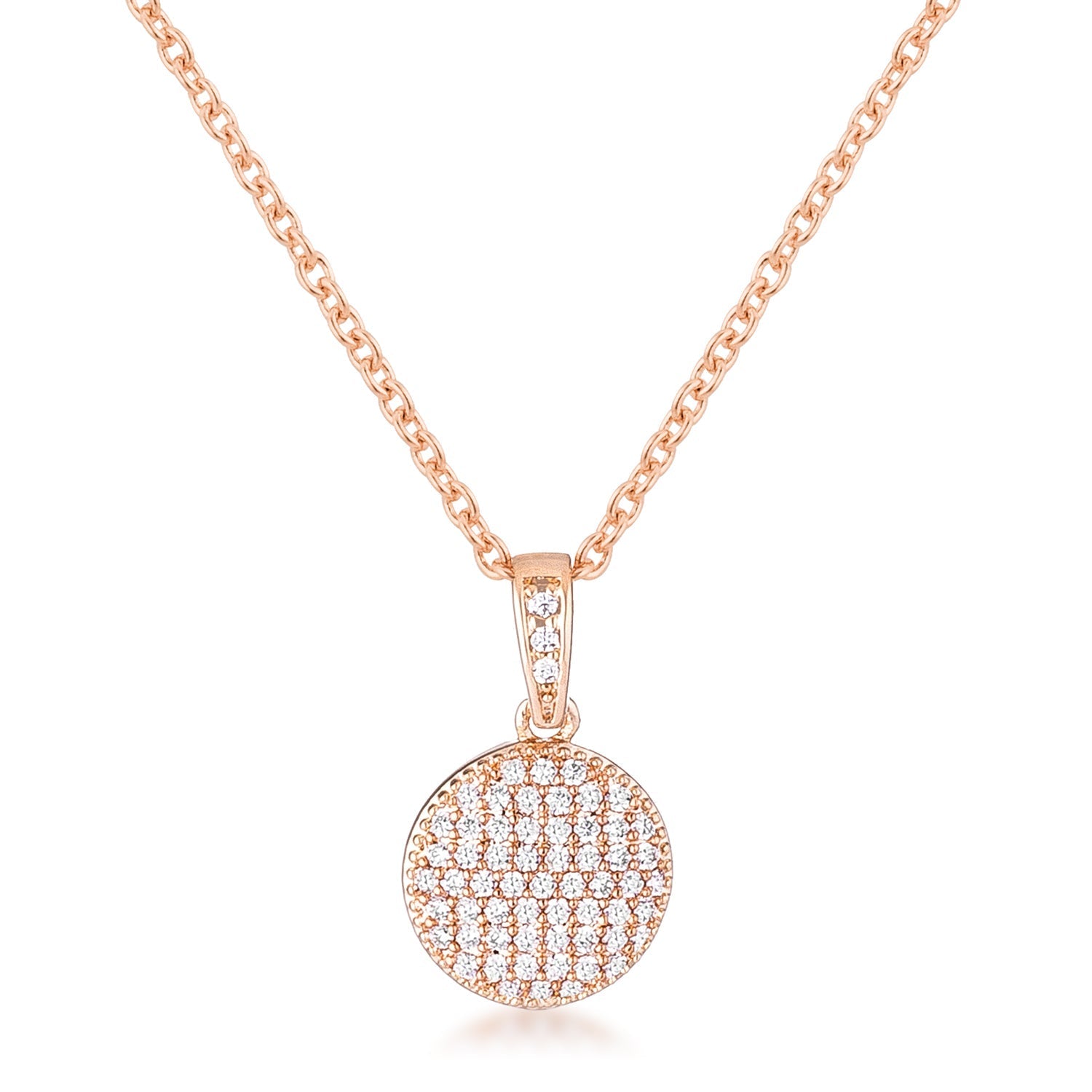 Rose Gold Plated Necklace with CZ Disk Pendant - LinkagejewelrydesignLinkagejewelrydesign