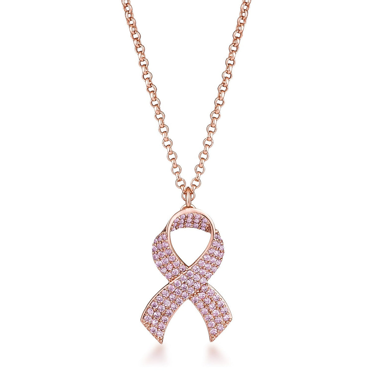 Rose Gold Plated Pink CZ Pave Ribbon Necklace - LinkagejewelrydesignLinkagejewelrydesign