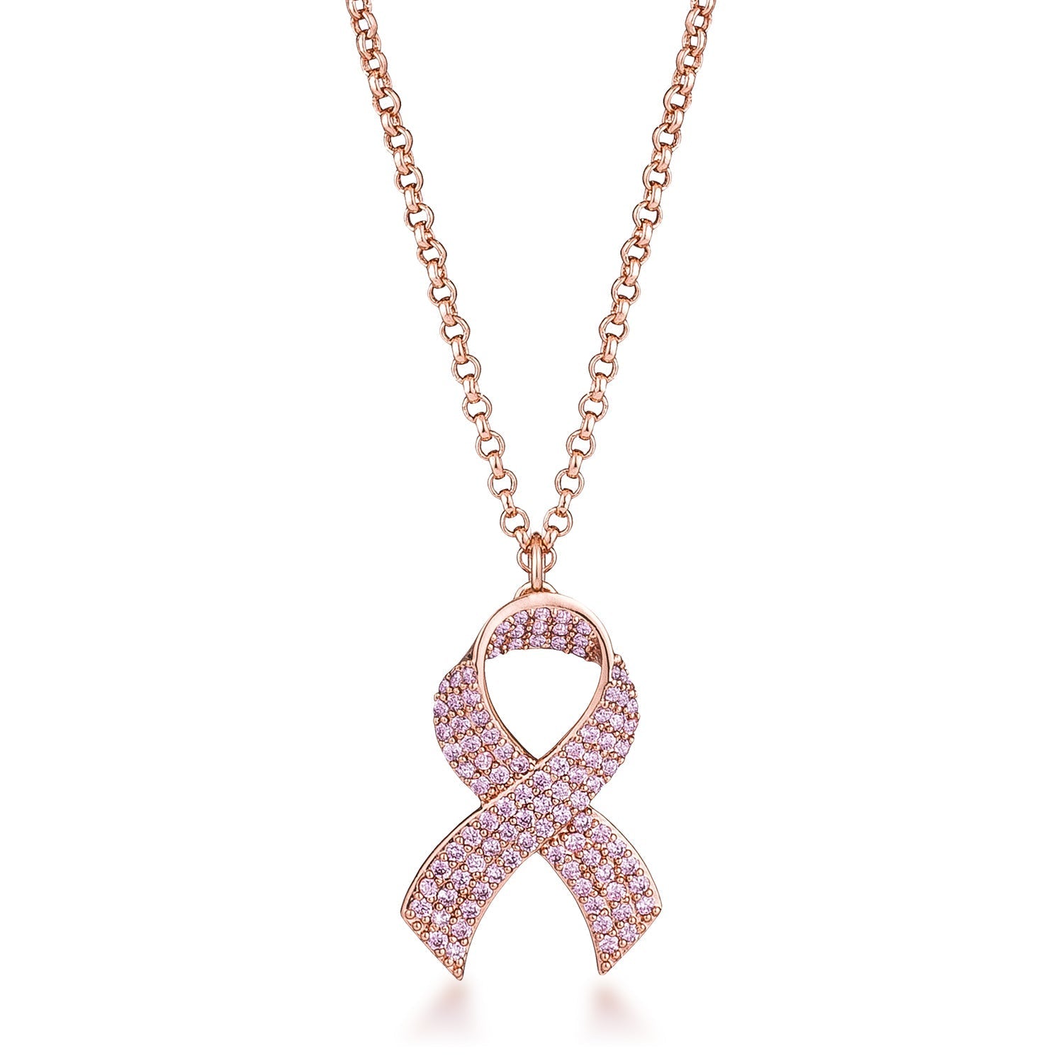 Rose Gold Plated Pink CZ Pave Ribbon Necklace - LinkagejewelrydesignLinkagejewelrydesign