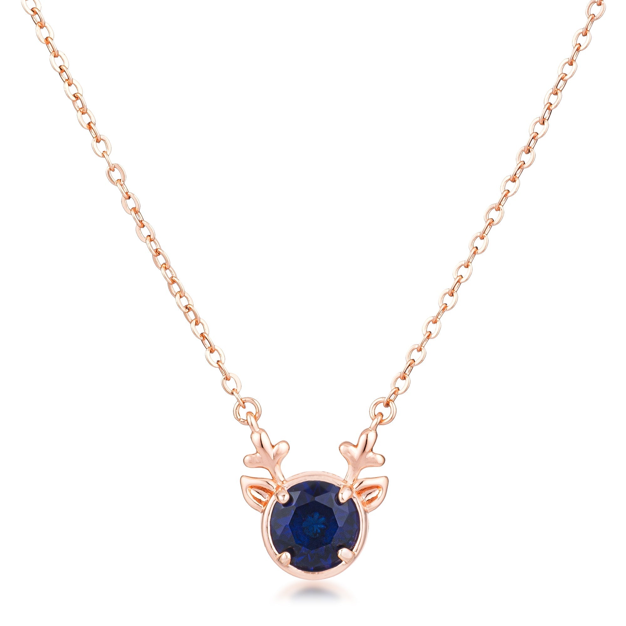 Rose Gold Plated Reversible Sapphire Blue CZ Reindeer Pendant - LinkagejewelrydesignLinkagejewelrydesign