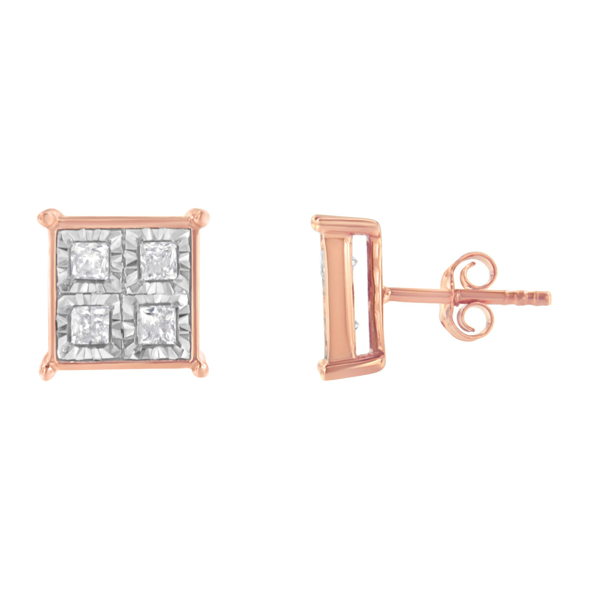 Rose Gold Plated Sterling Silver Diamond Composite Stud Earrings (3/4 cttw, J-K Color, I1-I2 Clarity) - LinkagejewelrydesignLinkagejewelrydesign