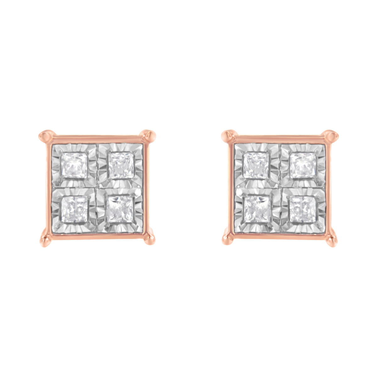 Rose Gold Plated Sterling Silver Diamond Composite Stud Earrings (3/4 cttw, J-K Color, I1-I2 Clarity) - LinkagejewelrydesignLinkagejewelrydesign