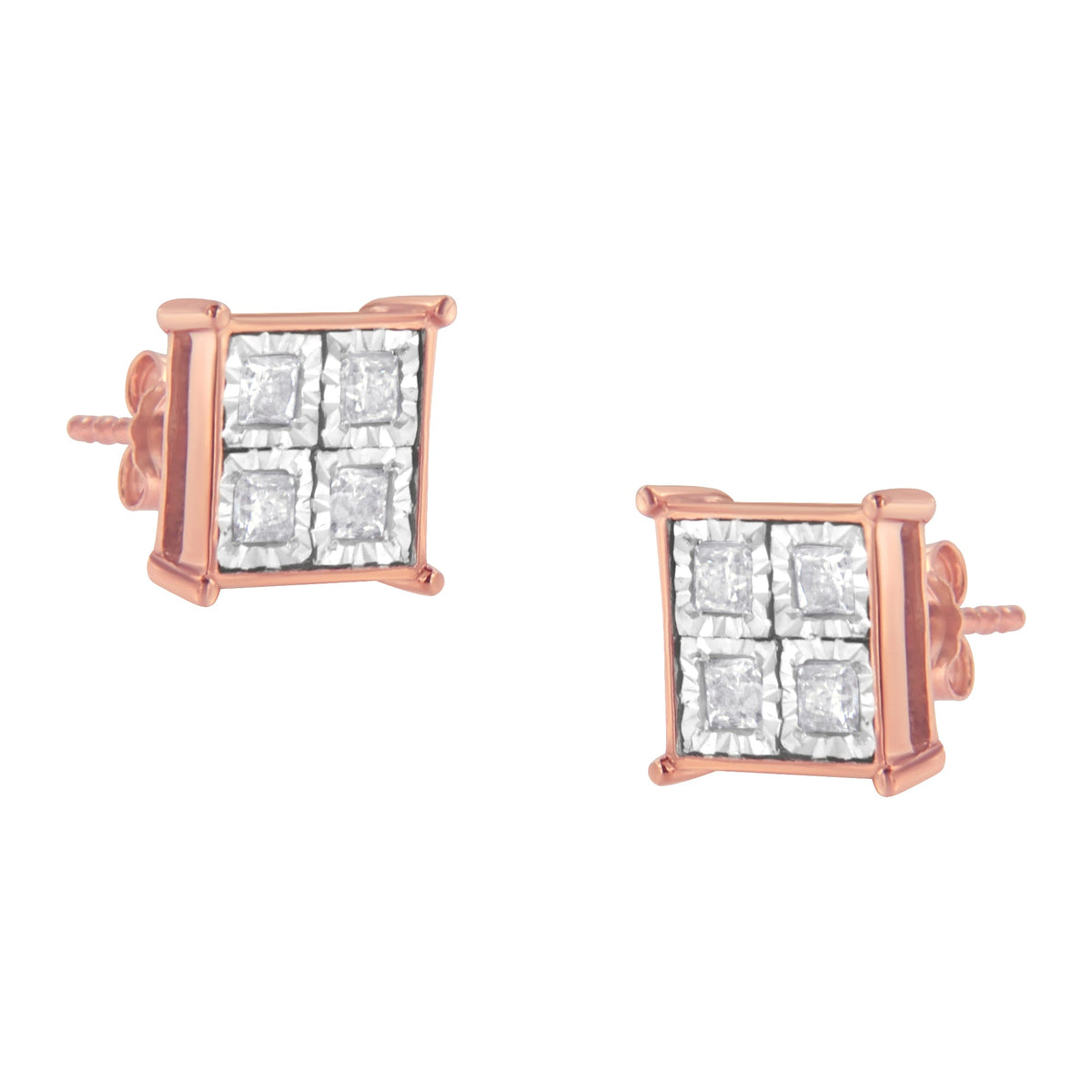 Rose Gold Plated Sterling Silver Diamond Composite Stud Earrings (3/4 cttw, J-K Color, I1-I2 Clarity) - LinkagejewelrydesignLinkagejewelrydesign