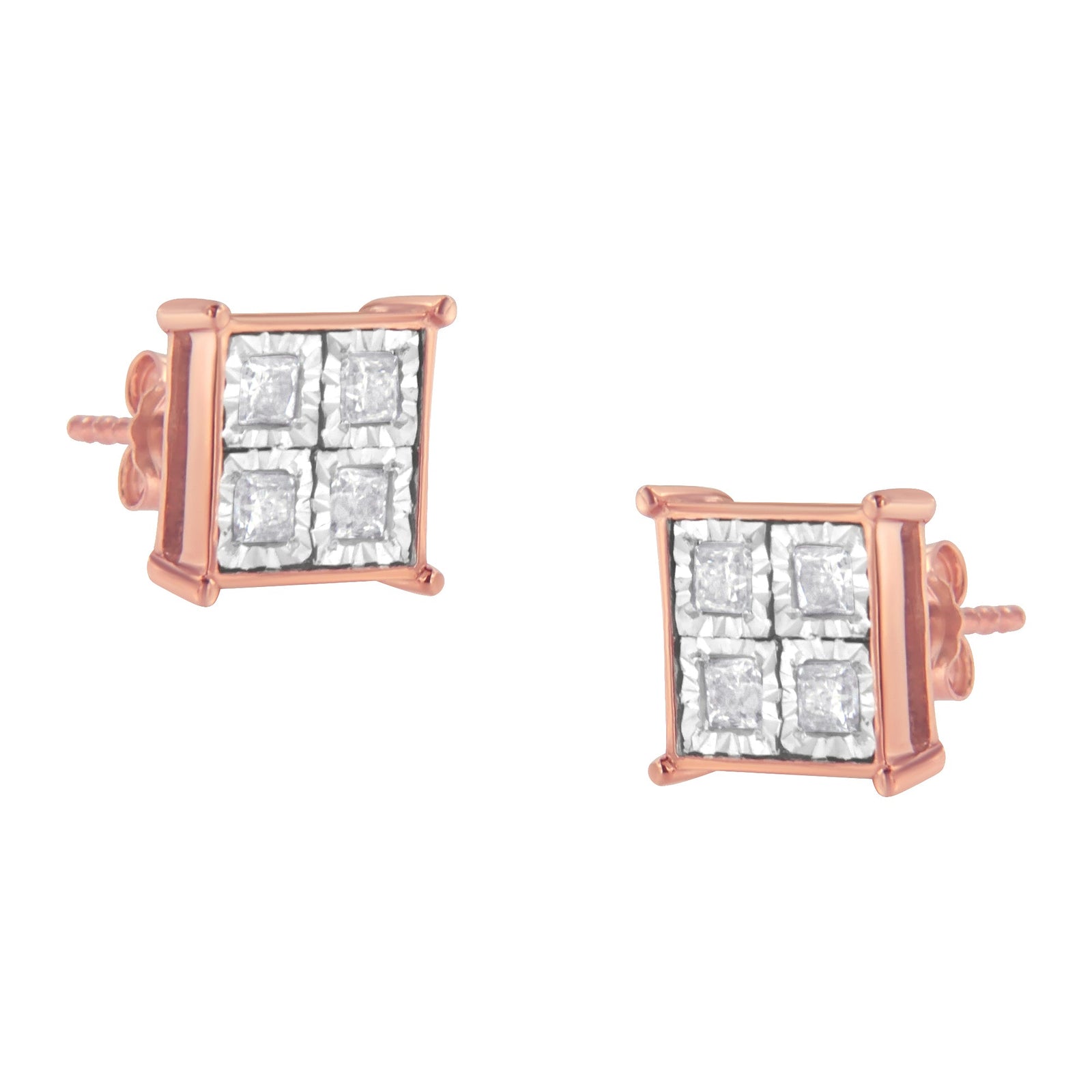 Rose Gold Plated Sterling Silver Diamond Composite Stud Earrings (3/4 cttw, J-K Color, I1-I2 Clarity) - LinkagejewelrydesignLinkagejewelrydesign