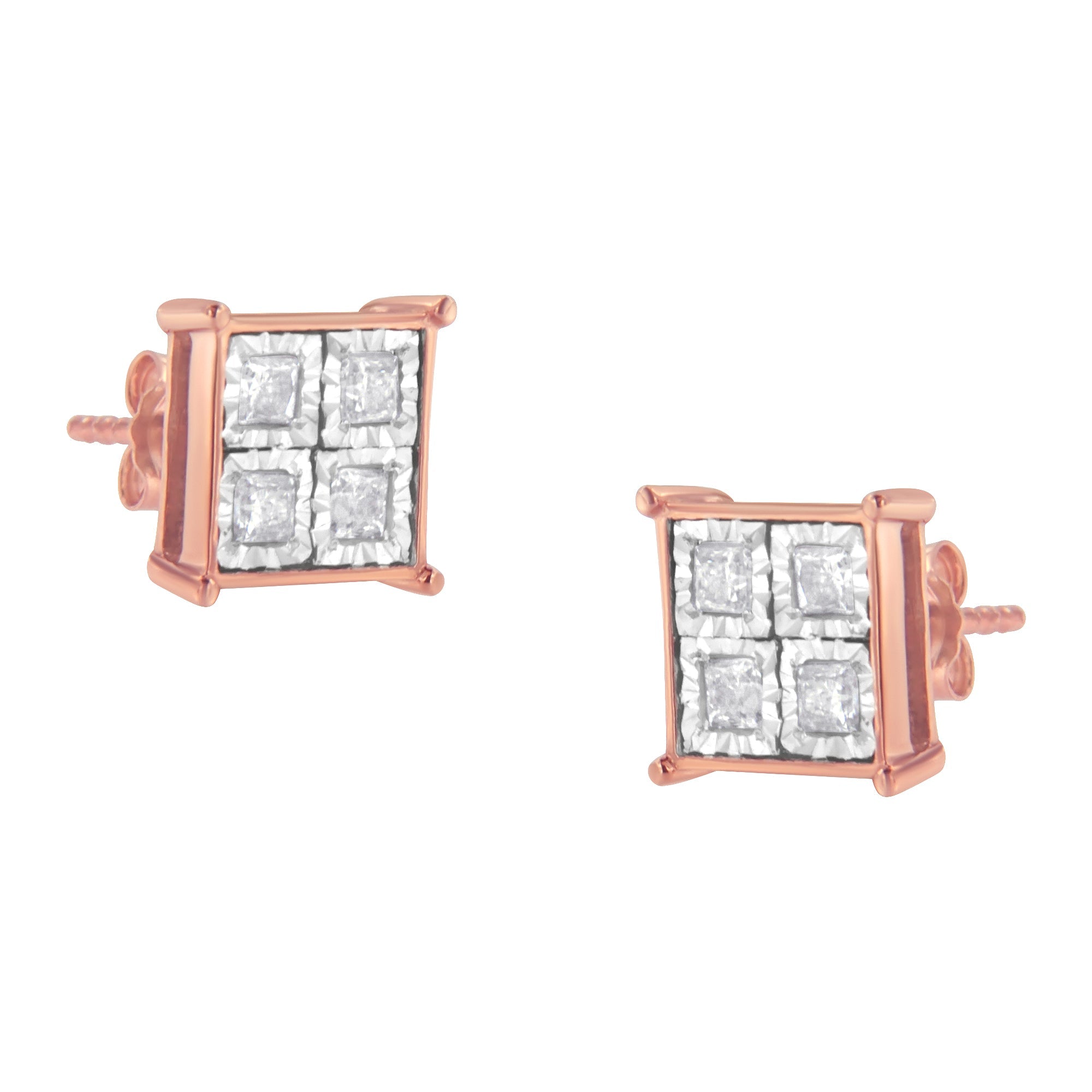 Rose Gold Plated Sterling Silver Diamond Composite Stud Earrings (3/4 cttw, J-K Color, I1-I2 Clarity) - LinkagejewelrydesignLinkagejewelrydesign