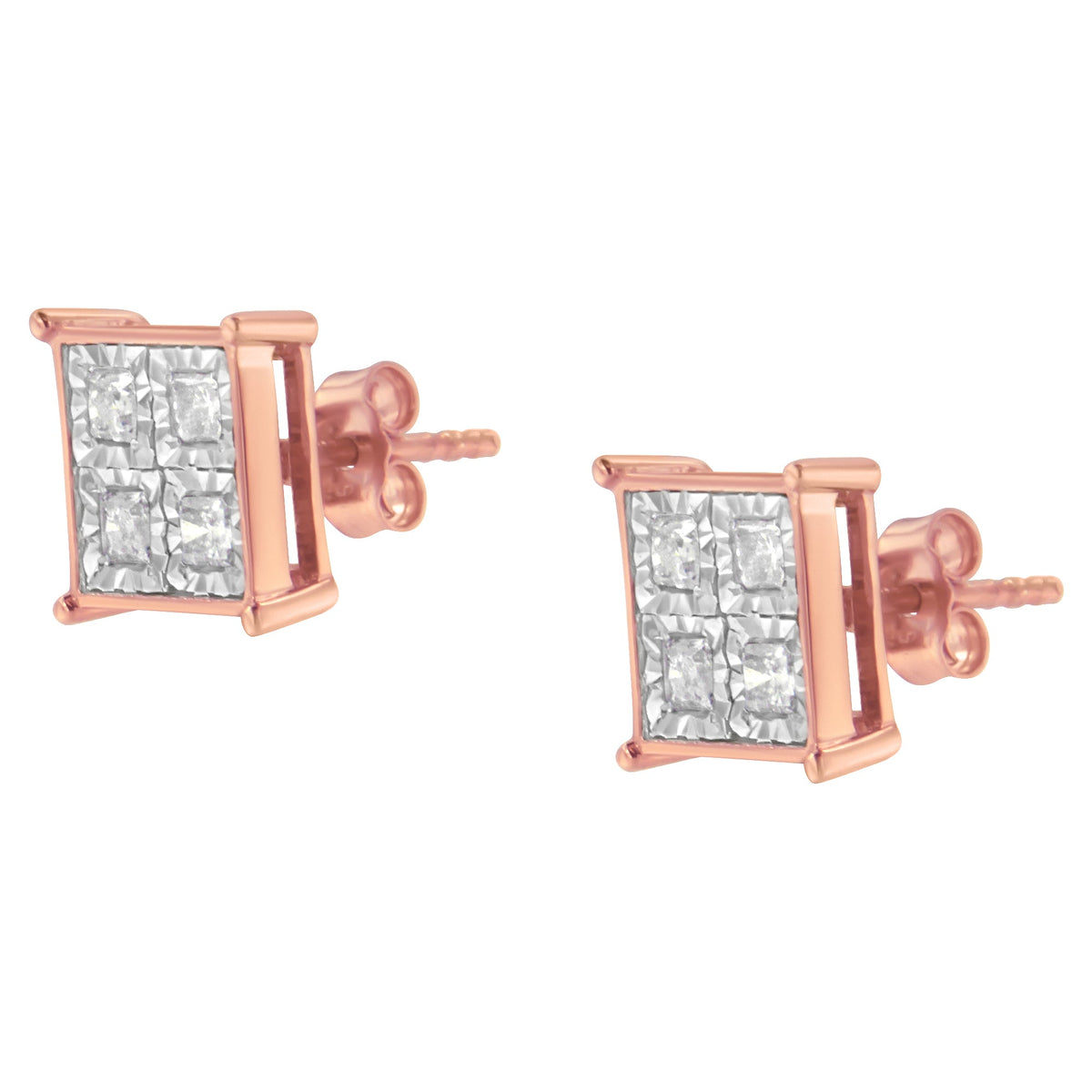 Rose Gold Plated Sterling Silver Diamond Composite Stud Earrings (3/4 cttw, J-K Color, I1-I2 Clarity) - LinkagejewelrydesignLinkagejewelrydesign