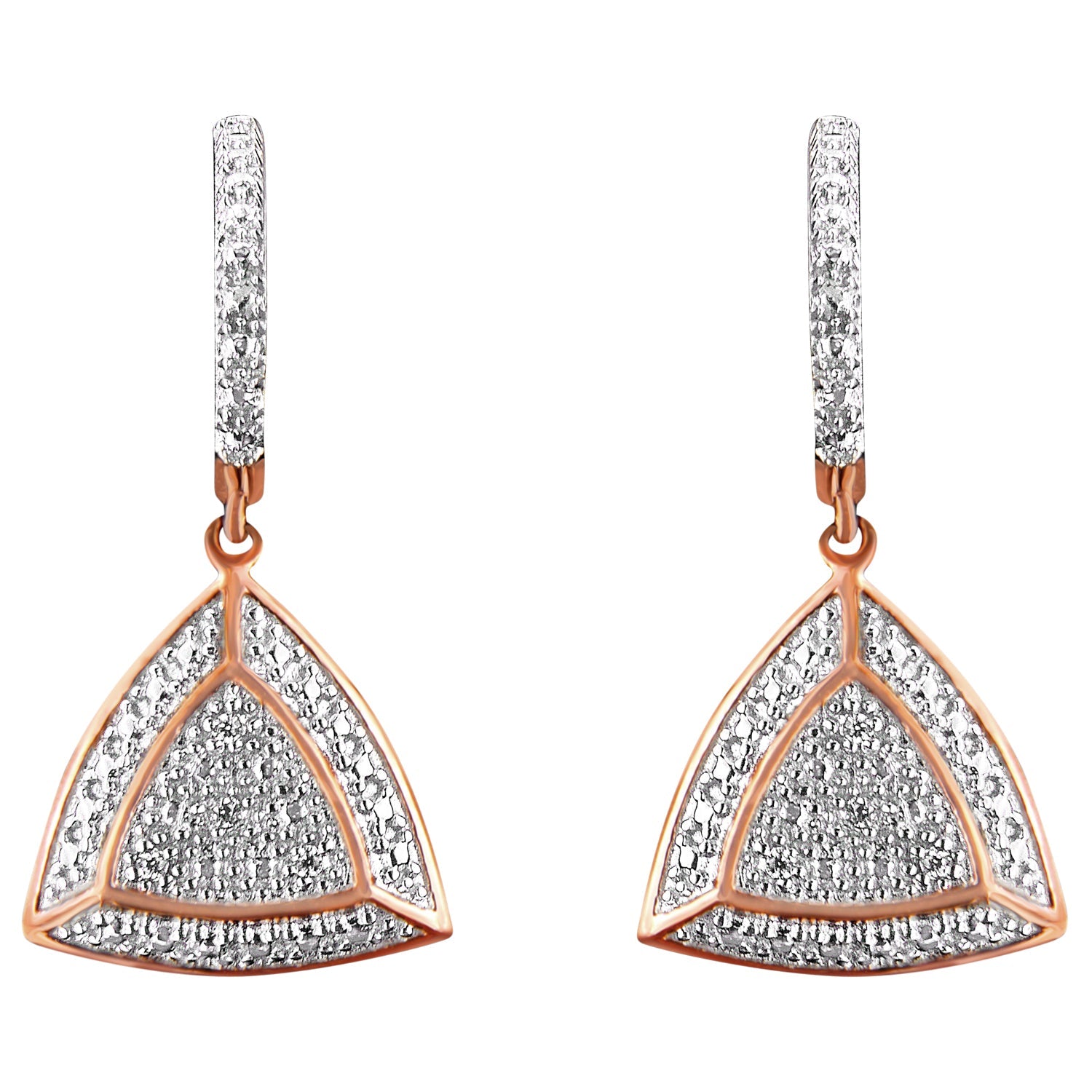 Rose Gold Plated Sterling Silver Round Cut Diamond Fashion Dangle Earrings (0.03 cttw, H-I Color, I2-I3 Clarity) - LinkagejewelrydesignLinkagejewelrydesign