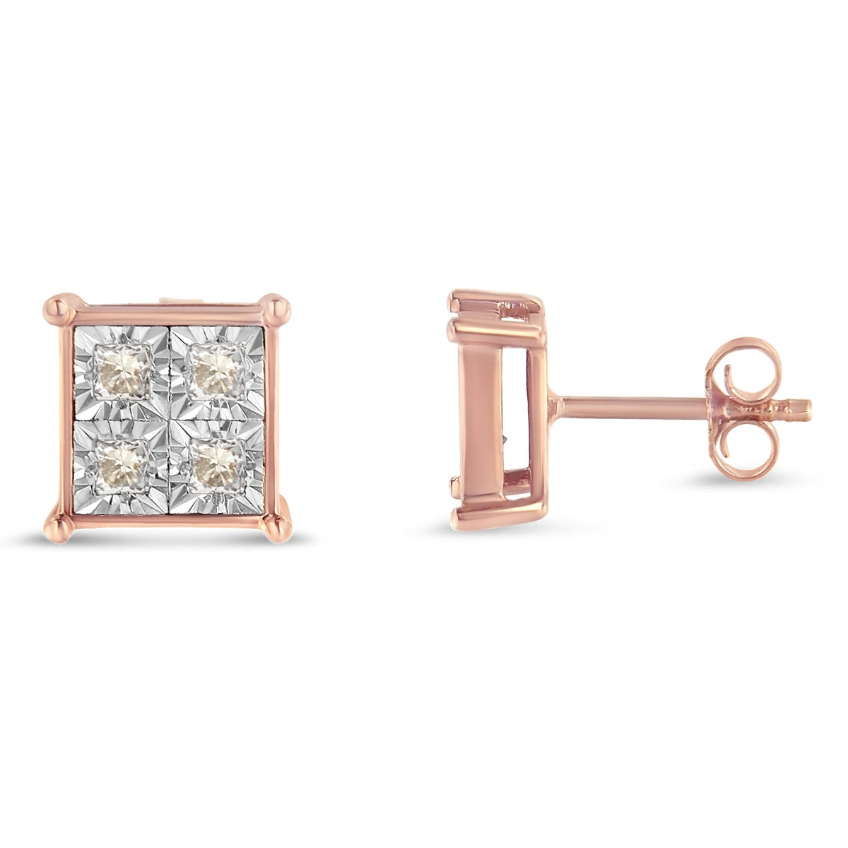 Rose Plated Sterling silver Princess Diamond Quad Stud Earrings (0.5 cttw, J-K Color, I1-I2 Clarity) - LinkagejewelrydesignLinkagejewelrydesign