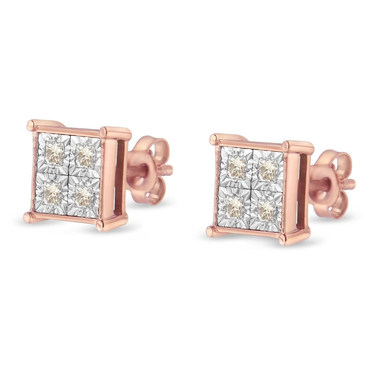 Rose Plated Sterling silver Princess Diamond Quad Stud Earrings (0.5 cttw, J-K Color, I1-I2 Clarity) - LinkagejewelrydesignLinkagejewelrydesign