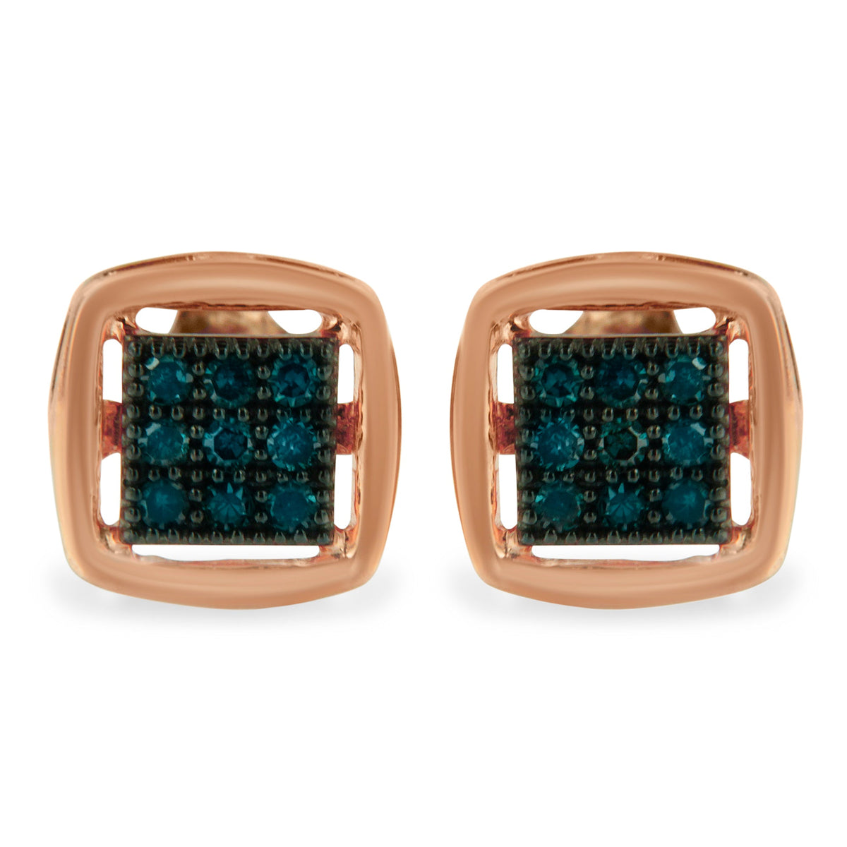 Rose Plated Sterling Silver Rose Cut Treated Diamond Stud Earring (0.25 cttw, Blue Color, I2-I3 Clarity) - LinkagejewelrydesignLinkagejewelrydesign