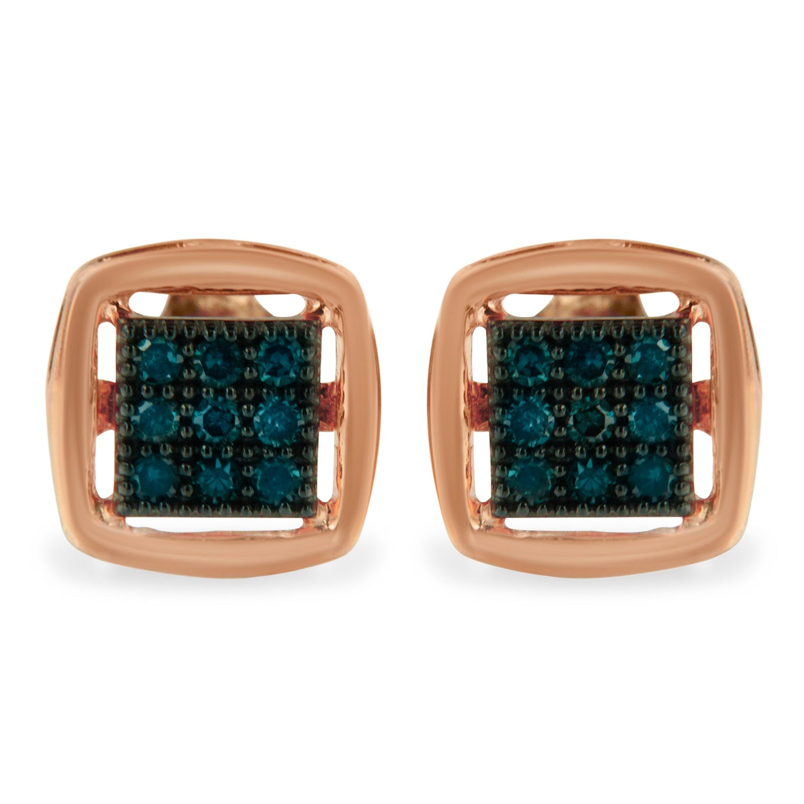 Rose Plated Sterling Silver Rose Cut Treated Diamond Stud Earring (0.25 cttw, Blue Color, I2-I3 Clarity) - LinkagejewelrydesignLinkagejewelrydesign