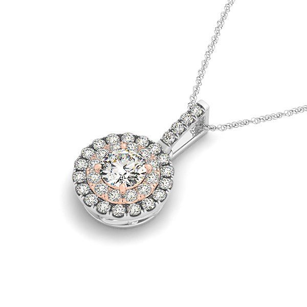 Round Shape Halo Diamond Pendant in 14k White and Rose Gold (1/2 cttw) - LinkagejewelrydesignLinkagejewelrydesign