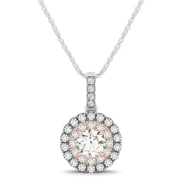 Round Shape Halo Diamond Pendant in 14k White and Rose Gold (1/2 cttw) - LinkagejewelrydesignLinkagejewelrydesign