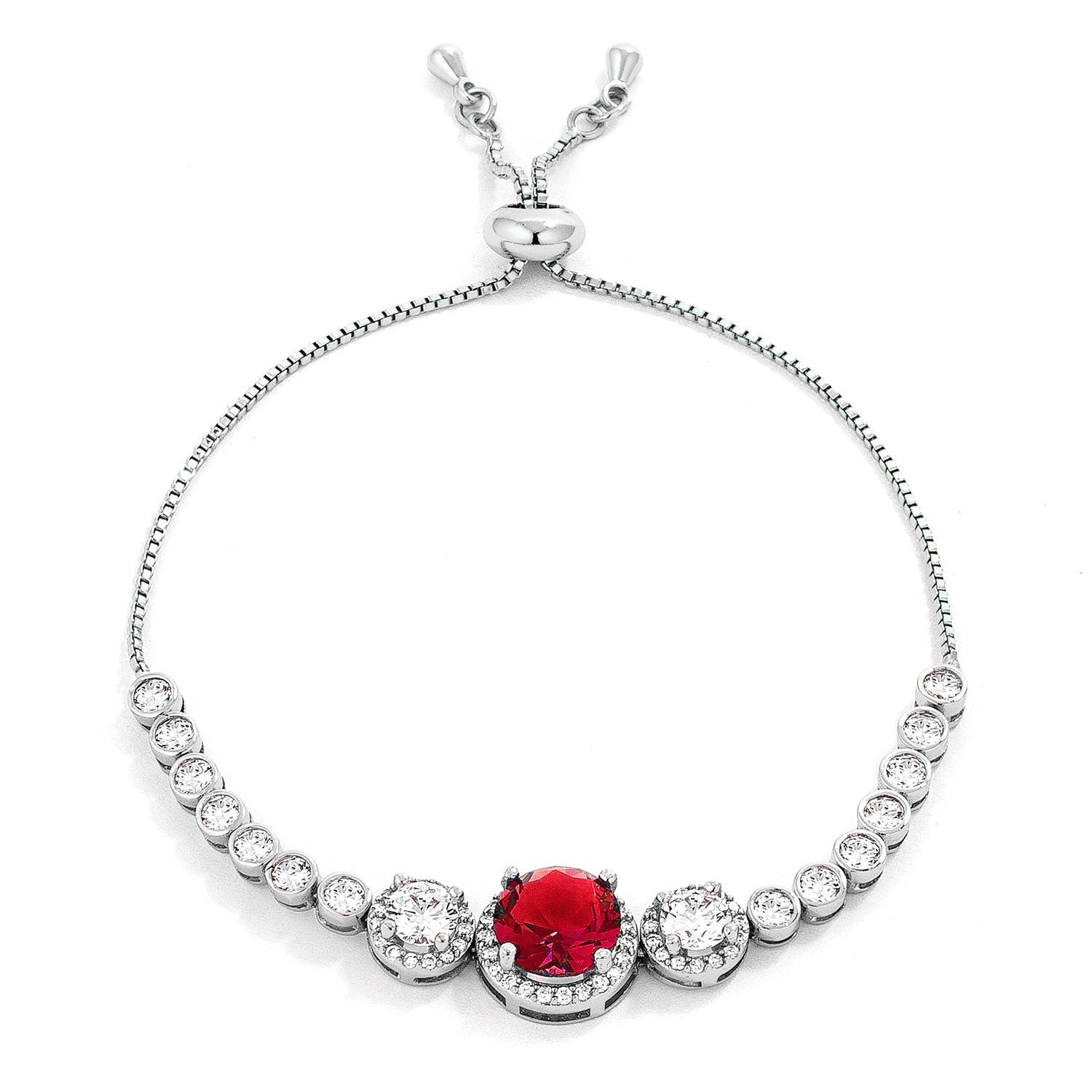 Ruby Red and Clear Graduated CZ Bolo Style Tennis Bracelet - LinkagejewelrydesignLinkagejewelrydesign