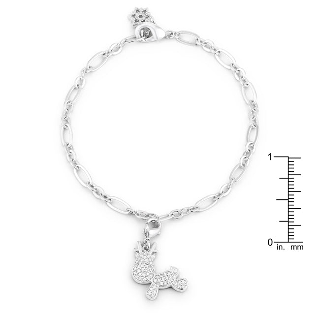 Rudy 0.25ct CZ Rhodium Reindeer Charm Bracelet - LinkagejewelrydesignLinkagejewelrydesign