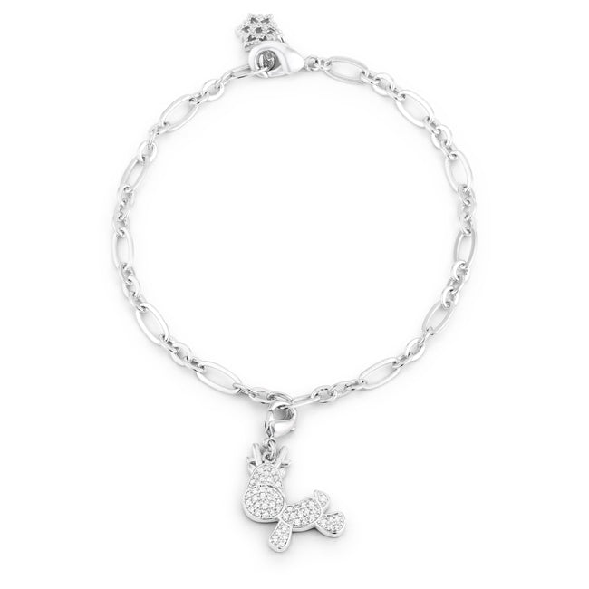 Rudy 0.25ct CZ Rhodium Reindeer Charm Bracelet - LinkagejewelrydesignLinkagejewelrydesign